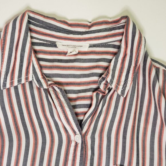 Beach Lunch Lounge Top Womens Large Red Grey White Striped Beachcore Cottagecore - Picture 9 of 15